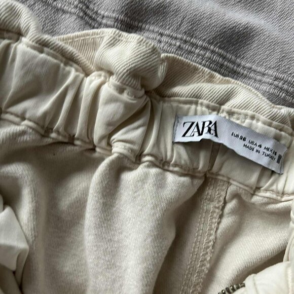 Zara Ivory Ecru Barrel Leg Paperbag Waist High Rise Sculptural Denim Jeans US 4 - Picture 8 of 12